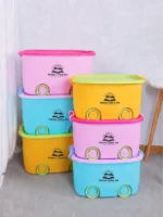 custom logo storage box with lid and wheels 48x32x25cm for tadika taska classroom