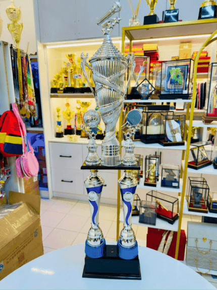 2 Multi-tiered Trophy 9 silver and blue 90cm cup trophy