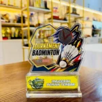 Ready stock badminton acrylic plaque with racket, shuttlecock and custom plate area