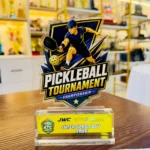 Ready stock pickleball acrylic plaque with player, paddle, ball and custom plate area