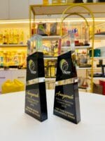 Exclusive Crystal 15 premium black and clear crystal award side view, 27 cm - GTi Design Malaysia