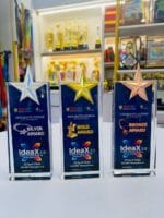 Budget crystal plaque close-up with Gold Silver Bronze stars