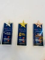 Gold Silver Bronze custom crystal plaques with metal stars