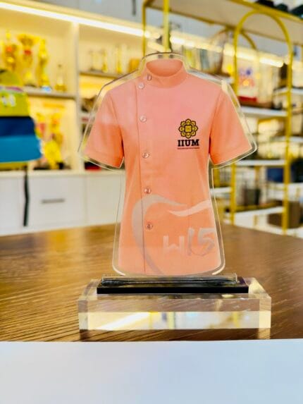 Custom Die-Cut Acrylic Plaques 2 IIUM scrub-shirt design example