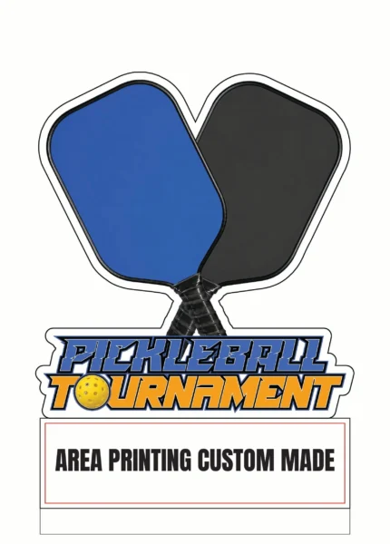 Pickleball acrylic plaque Design 3 with crossed paddles and blue orange Pickleball Tournament artwork