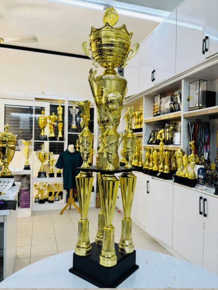 2 Tier 4 Legs Cup Trophy 4 with metal bowl and dark wood base