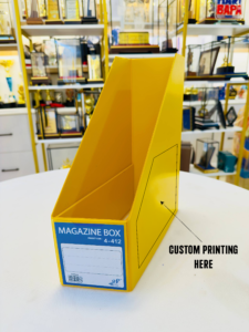 File holder shown from an alternate front angle
