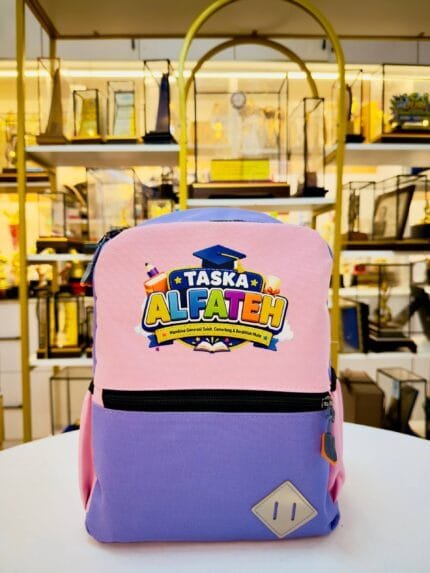 Beg Tadika Standard Custom Printing B4 pink and purple backpack front view